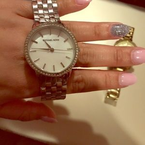 MK 5-Link Round Mother-Of-Pearl Glitz Watch